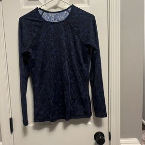 Athleta Point Break Rashguard Swim Shirt Navy / Black Print Size M